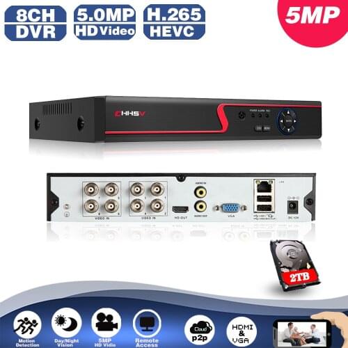 6 IN 1 H.265 5MP AHD DVR NVR XVR CCTV 8Ch 1080P 4MP 5MP Hybrid Security DVR Recorder Camera Onvif RS485 Coxial PTZ Control P2P