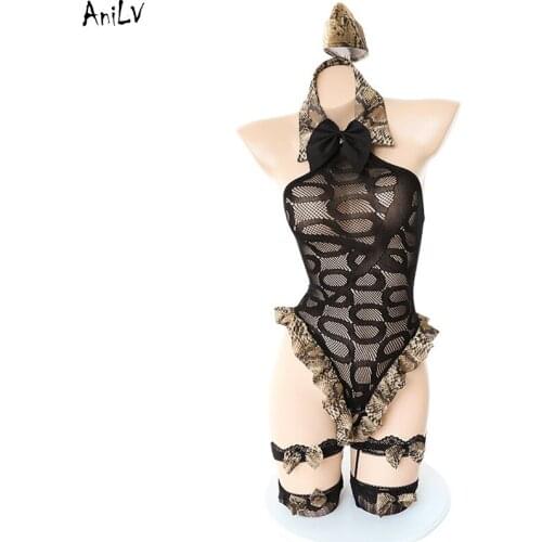 AniLV Wild Python Snakeskin Mesh Sexy Bodysuit Uniform Temptation Lingerie Costume Underwear Pajamas Clothes Garter Socks