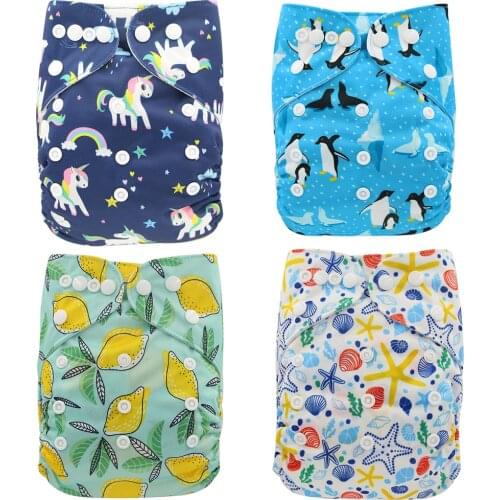 Ohbabyka Baby Diapers Reusable Changing Nappies Unicorn Print Newborn Cloth Diaper Adjustable Washable Pocket Diaper Cover