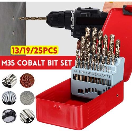 Drillpro 25pcs/set M35 Cobalt Drill Bit Kit HSS-Co Jobber Length Twist Drill Bits For Stainless Steel Wood Drilling With Box