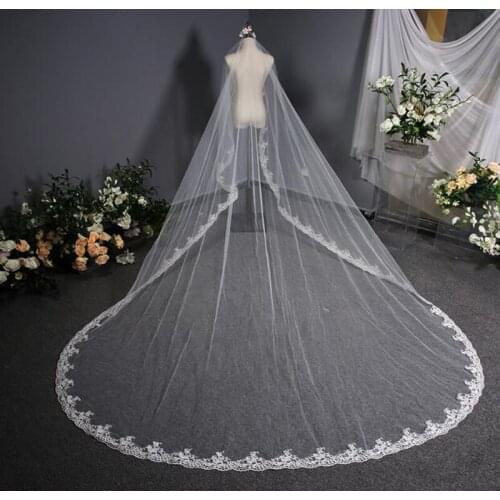 New 3.8 m white veil cathedral wedding veils long lace side bridal veil with comb wedding accessories bridal wedding veil