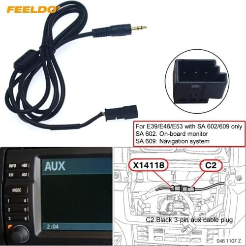 FEELDO 1PC 3.5mm Male Connector To 3-Pin AUX Connector Wiring Harness For BMW E39/E46/E53 With Navigation System(SA 602/609)