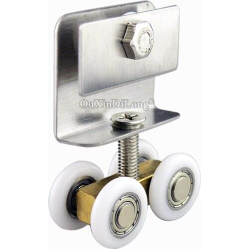Brand New 4PCS Bathroom Shower Sliding Door Rollers Copper Hanging Pulleys Nylon Smoothly and Mute Wheels Runners for 6~10mm