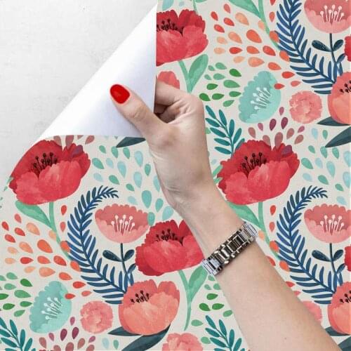 GLOW4U Peel and Stick Pink Red Floral Contact Paper Wallpaper for Kitchen Walls Cabinets Shelves Dresser Drawer Window