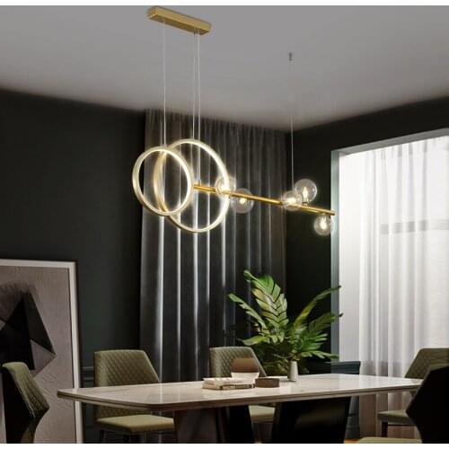 Living Room Restaurant LED Chandelier Modern Minimalist Long Glass Ball Hanging Lamp Black Or Gold Bar Cafe Office Home Lighting