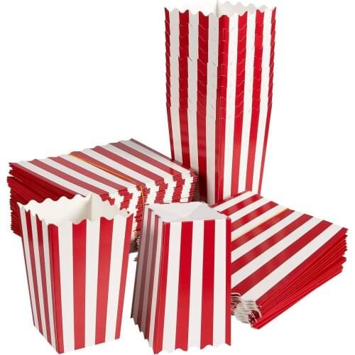 METABLE 60pcs Popcorn Boxes Cardboard Paper Bags Small Snack Candy Container Stripe Round Spot Pattern for Kid Birthday Party