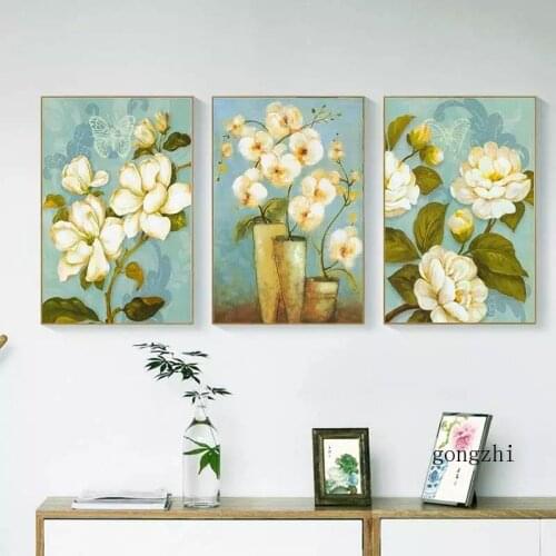 Classical Romantic White Peonies Canvas Paintings Gallery Posters Flowers Plants Prints Wall Art Pictures for Bedroom Home Decor