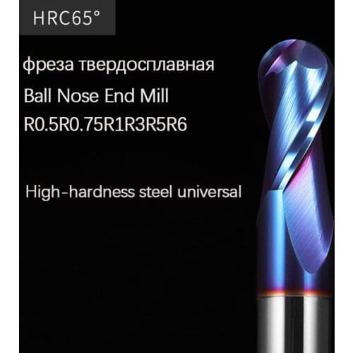 HRC65 R3R5R6R0.5 tungsten carbide 2 flute ball nose end mill cnc milling cutter tools for machining solid profile Nano coating