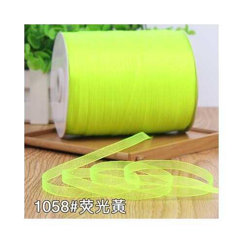 6mm Width 10 meters Fluorescent yellow Organza Ribbons Apparel Sewing Fabric DIY Gift Packaging Wedding Decoration Tapes Ribbon