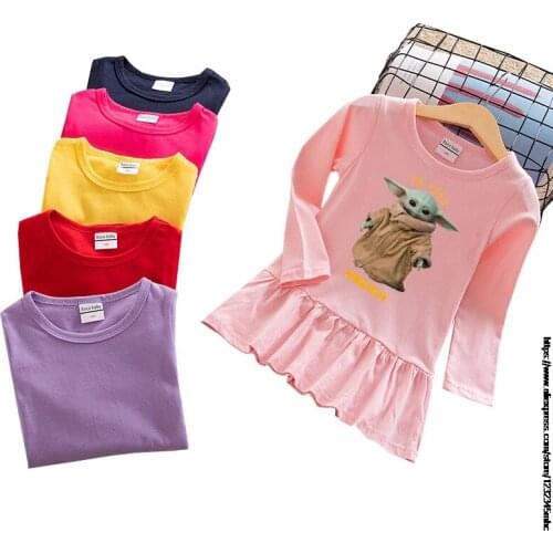 Fashion Girls Dress Kids Baby Clothes Mandalorian Baby Yoda Princess Dress Long Sleeve Pleated Cotton Casual Party Girls Dresses