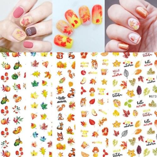 Autumn Maple Leaves Series Nail Art Stickers Adhesive Slider on Nails Manicure Pumpkin Turkey Thanksgiving Nail Decals Wholesale