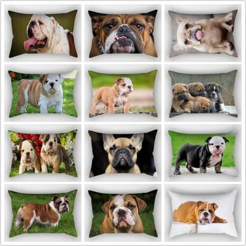 ZENGA English Bulldog Cushion Cover 30*50cm Polyester Dog Decorative Cushions for Sofa franse bulldog Decoration Pillow Case pug