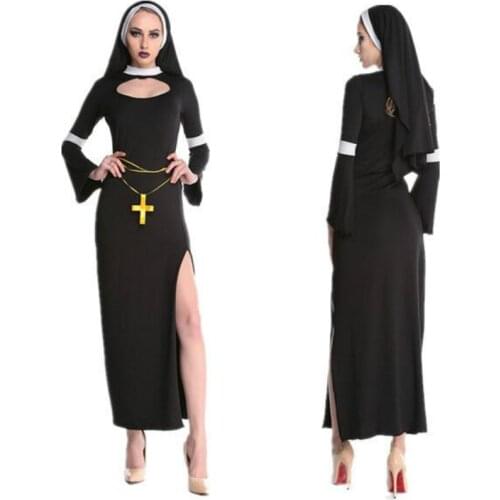 2020New Hot Arab Clothing Black Sexy Catholic Monk Cosplay Dress Halloween Costumes Nun Costume