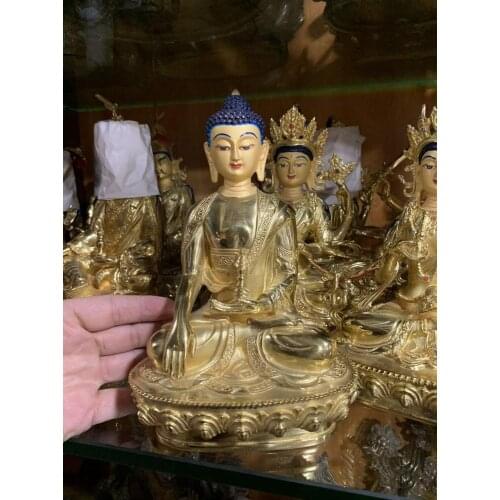 Wholesale Buddhist supplies Buddhism family HOME Exorcise evil spirit Safe protection Shakyamuni Vajra Buddha gold copper statue