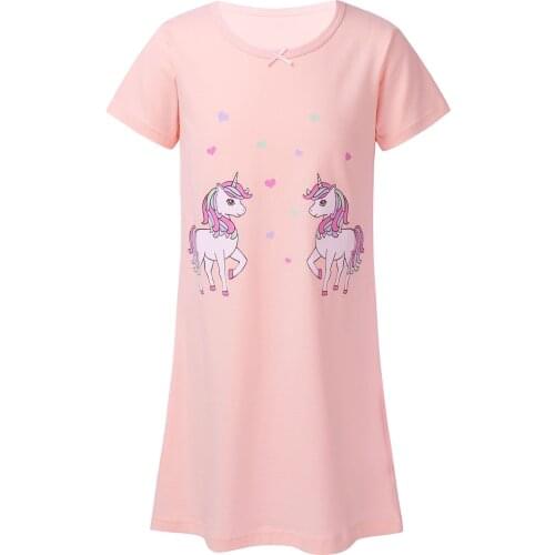 Oyolan Summer Girls Pajama Dress Cotton Childrens Home Wear Toddler Kids Nightdress Girl Baby Nightgowns Cute Cartoon Sleepwear