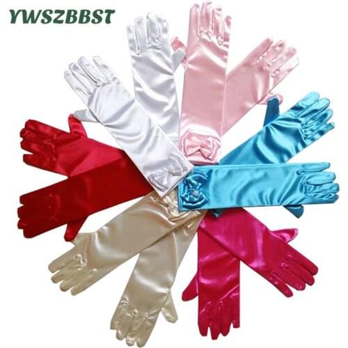 Princess Girls Gloves Long Gloves Kids Dress Accessories Baby Satin Gloves with Bow Childrens Day Girls Gifts