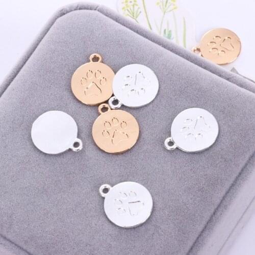 16mm Round Disc Paw Pendant Footprints Coin Charms Metal Gold Silver Gorgeous Alloy Accessories For Women Jewelry 10PCS
