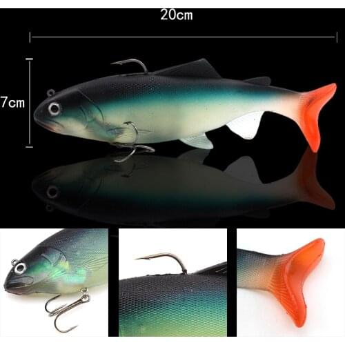 Oversized 20cm 137g Soft Lure Lead Head Fishing Lures Jig Fishing Lure Carp Fishing Bait with 2 Treble Hook Tackle
