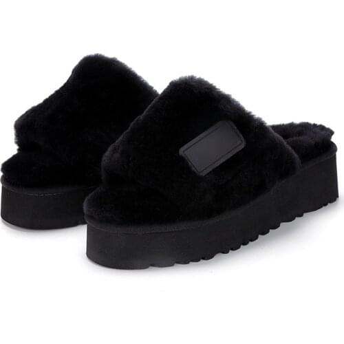 Fluffy Fashin Warm Furry Wool Slip On Flats Female Sliders Cozy Home High Heel Woman slippers