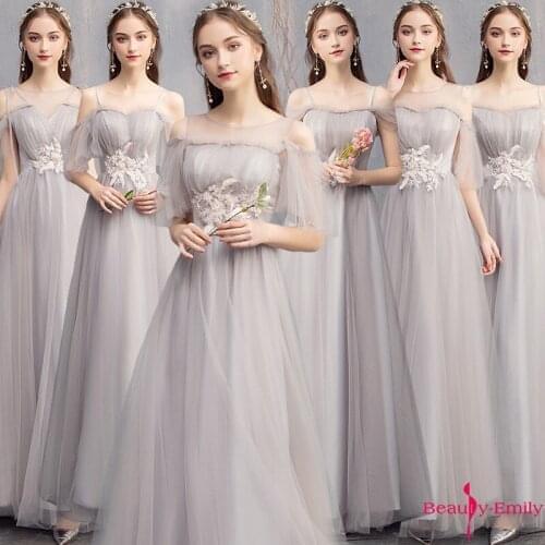 Beauty Emily 2019 Chiffon Strapless Bridesmaid Dresses Elegant Lace Appliques Long Party Dress For Wedding Ceremony Prom Dress