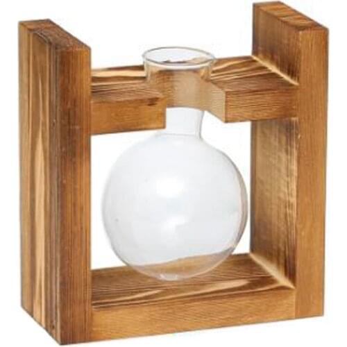 Wooden Frame Glass Vase Hydroponic Plant Vase Vintage Flower Pot Table Desktop Bonsai Heart Shape Home Decoration