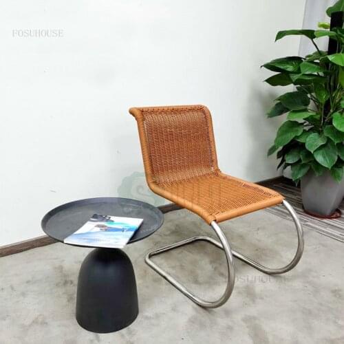 Outdoor Beach Chair Sunproof Stainless Steel Chair Indoor Courtyard Plastic Backrest Ins Rattan Chair Waterproof Wicker Chairs