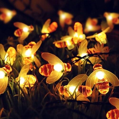 Outdoor Led Christmas Lights Solar Powered Honey Bee String Light Christmas Garland Fairy Lights Garland Led Navidad New Year