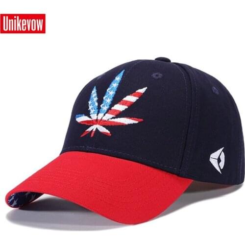 UNIKEVOW Cotton Mens Baseball Cap 3D Leaves Embroidered Leisure Sports Hats Flag Cap