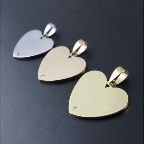 3 Colors Love Heart Dogtags With Rhinestone Stainless Steel Dog Tags Necklace Pendant, Fashin Army Jewelry For Man DIY Logo