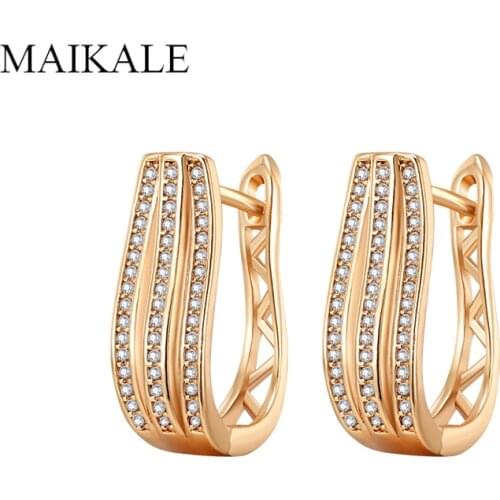 MAIKALE Fashion Design Zircon Stud Earrings for Women Multilayer Geometric Earrings Hollow Gold Silver Color Female Jewelry Gift