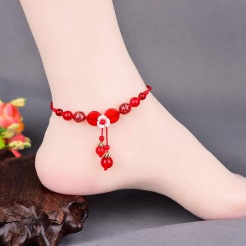 1pcs Ancient Red Rope Anklet Handmade Feet Ring Jewelry Daily Decor Accessories Cosplay Prop Women Girl Jewellery Gift New