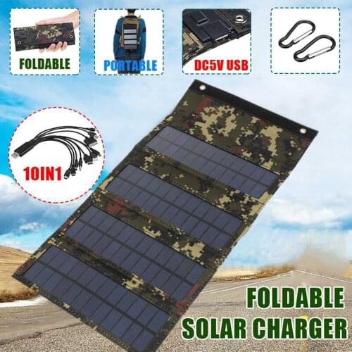 10 In 1 USB Cable Sun Power Monocrystalline Silicon Solar Cells 50W Portable Folding Bag Solar Board Outdoor Emergency Charger