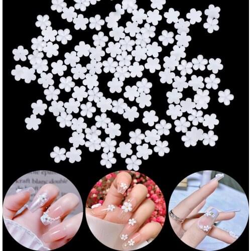 100/500pcs Nail Art Decoration Diamond Mini White Five Petal Flower Nail Decoration Material Package Cute Little Flower Resin