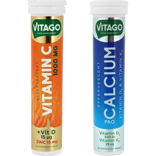 2 packet - Vitago Vitamin C + Vitago Calcium, 20 pcs. Effervescant Tablet per packet