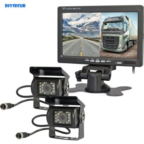 DIYSECUR DC12V - 24V 7" 2 Split LCD Screen Car Monitor HD CCD Rear View Car Camera System for Bus Houseboat Truck