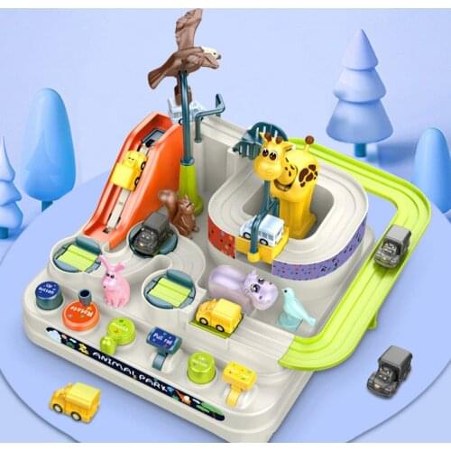 Kids Building Block Racing Rail Car Toys Children Car Break Through The Big Adventure Toy Parking Lot Sliding Track Boy Games