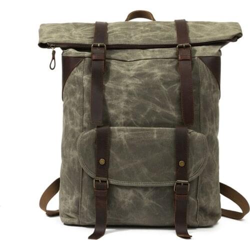 VZVA Retro European and American Outdoor Travel Backpack Oil Wax Canvas Backpack Sports Fitness Large-capacity Travel Bag