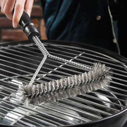 Double-layer brush, stainless steel round head barbecue brush, long handle brush, cleaning brush, hand-held barbecue grill