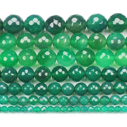 Faceted Green Ag-ates 4-14mm Round Beads 15" ,Wholesale For DIY Jewellery Free Shipping