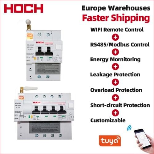 HOCH ZJSBL7-100Z Leakage Energy Monitoring WIFI Circuit Breaker FACTORY Timer Remote Control 2P Tuya App Wireless Smart Switch