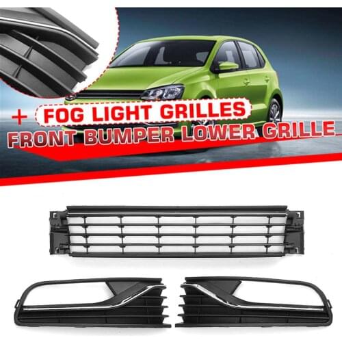 For Volkswagen Polo Car Front Bumper Lower Centre Grille Fog Lamp Cover Grills Set 6R0853677A9B9 2014 2015 2016 2017