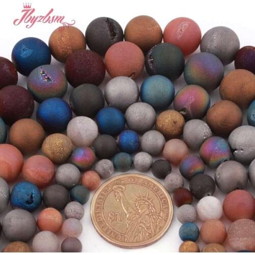 6,8,10,12mm Round Beads Multicolor Druzy Natural Agates Stone Loose Beads for Women Men Necklace Bracelet DIY Jewelry Making 15"