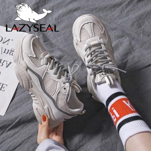 LazySeal Height Increasing Air Mesh Platform Sneakers Women Shoes Lace-up Round Toe Chunky Heel Ankle Boots Fluorescence Shoes
