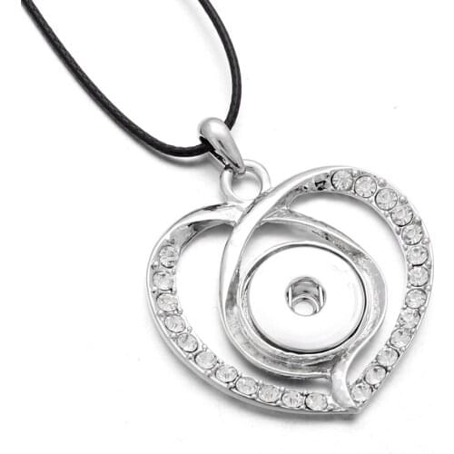 Fashion DIY 18mm Snap Button Necklace Crystal Heart Snap Pendant Necklace Fit Snap Jewelry For Women
