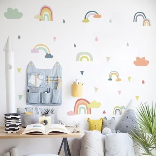 Cartoon rainbow cloud wall sticker bedroom kids rooms decorations mural home decor decals nursery stickers combination wallpaper