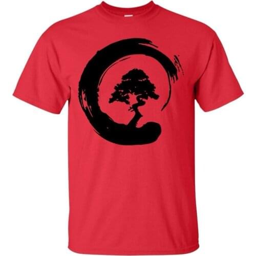 Men T Shirt 2019 Summer 100% Cotton Mens T-Shirt Bonsai Tree Enso Circle -Buddhist Zen Calligraphy T-Shirt Malemens T shirt