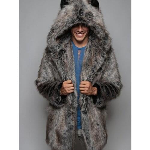 Mens Faux Fox Fur Coat 2019 Casual Plus Size Couple Hooded Thick Warm Fur Jacket Coat Cat Ear Warm Long Sleeve Jacket Overcoat