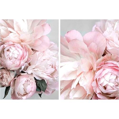 Yumeart Diamond Paintig Bloom Pink Peonies Set of 2 Pcs Wall Art Diamond Mosaic Painting with Diamonds Embroidery Wedding Decor