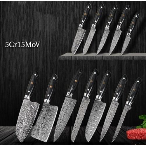 Kitchen Knife Set Fishbone Pattern Damascus High Carbon Stainless Steel Hand-Forged Chopping Knife Multi-Function Cooking Tools