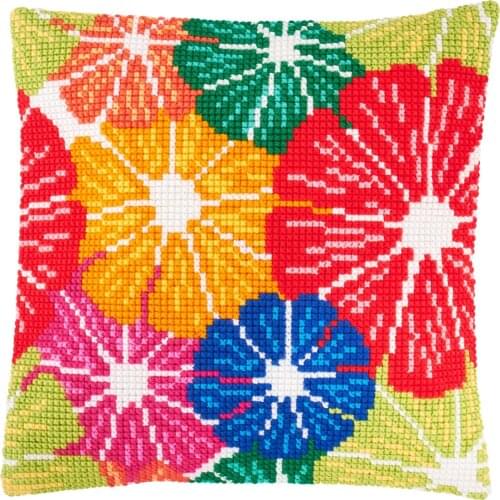 Cross Stitch Cushion Cover Rainbow Flowers Needlepoint Kit Pre-Printed Canvas Chunky Yarn Cross-stitch Pillow Case Arts & Crafts